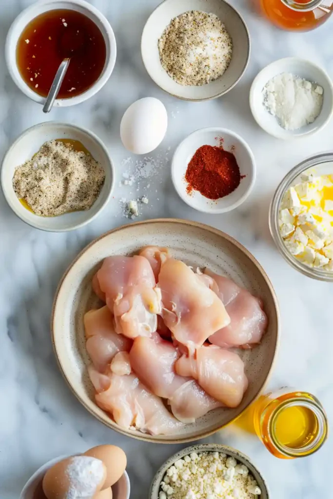 Crispy breaded chicken breast topped with feta and honey sauce.