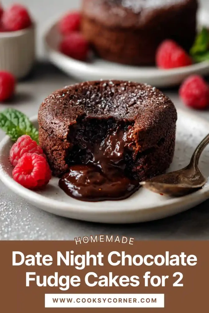 Warm chocolate fudge cake for two served straight from the oven with a molten chocolate middle.
