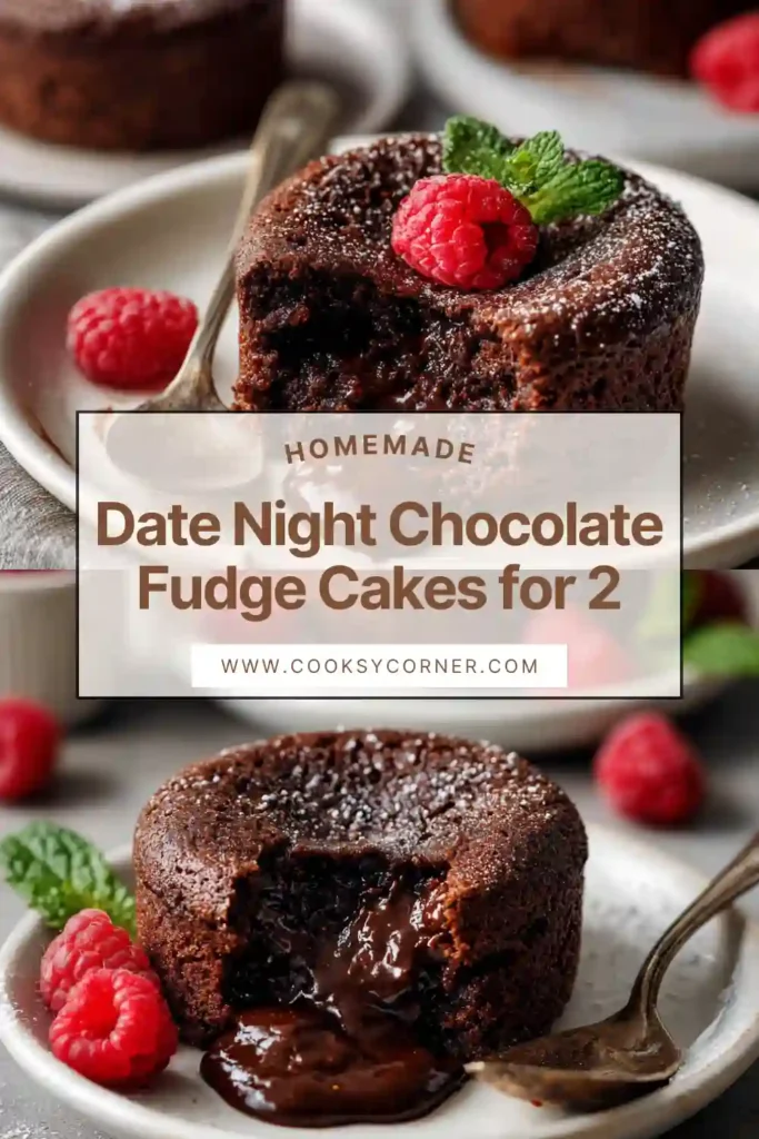 Date night chocolate fudge cakes baked in ramekins with gooey melted chocolate centers. A rich chocolate dessert for two.