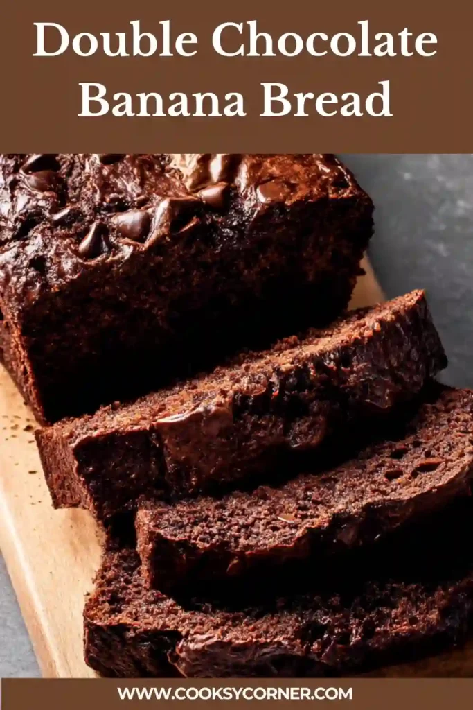 Moist double chocolate banana bread served on a cutting board.