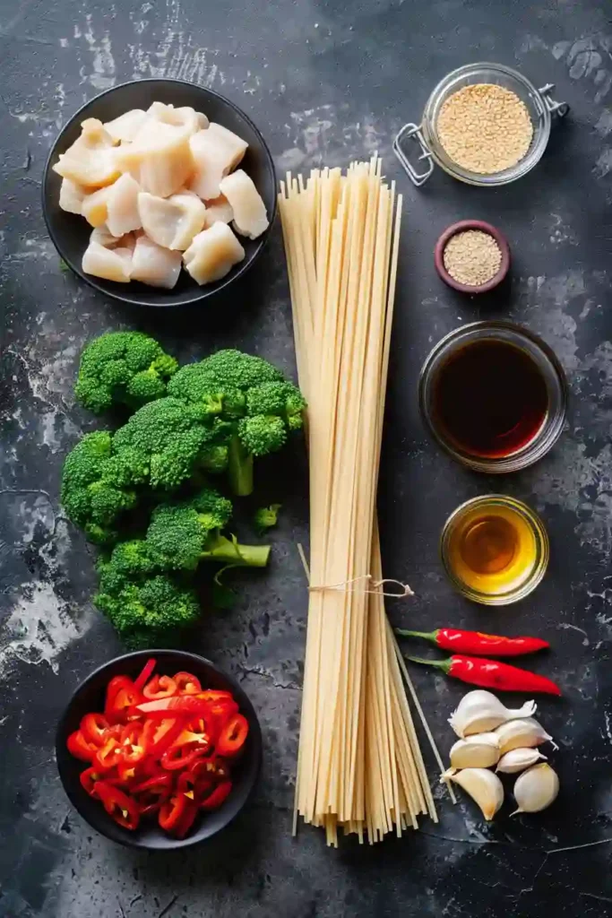 Freshly cooked chicken broccoli noodles in a pan, showing the rich sauce clinging to the noodles and vegetables.
