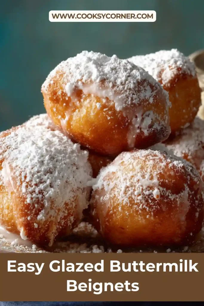 Fresh homemade beignets dipped in smooth vanilla glaze on a cooling rack.