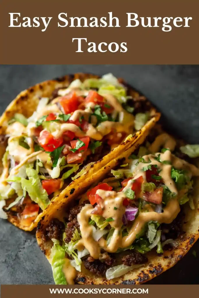 Crispy cheeseburger taco topped with homemade burger sauce.