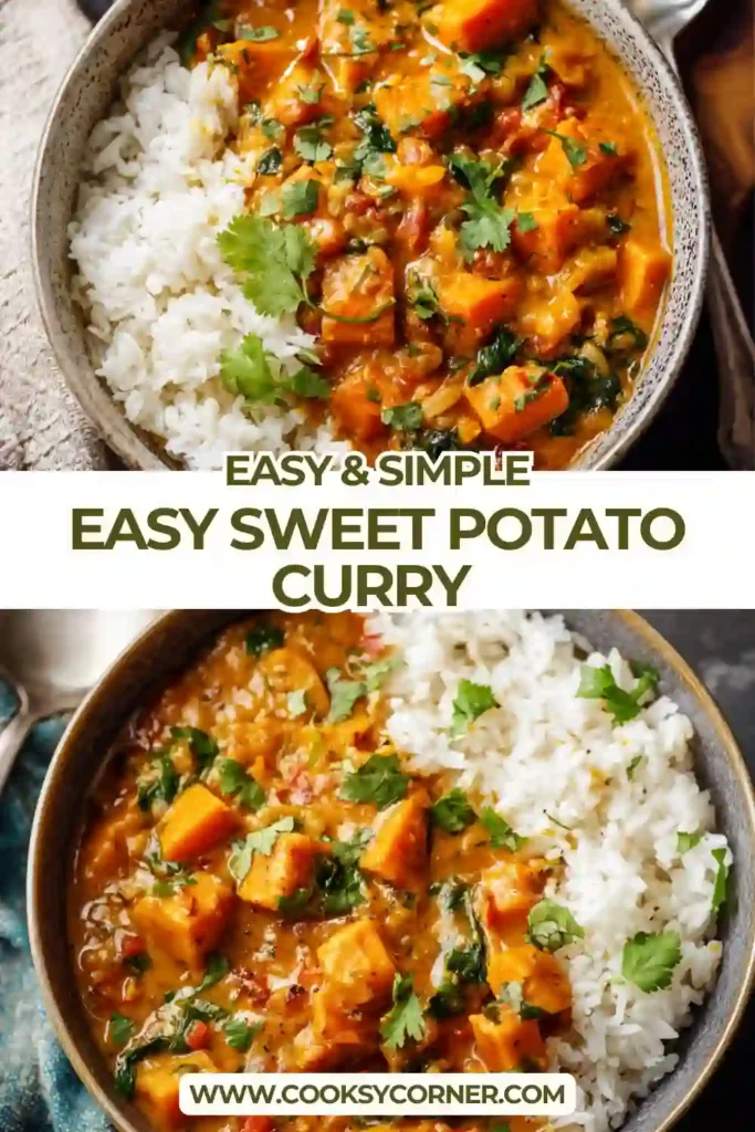 Easy sweet potato curry made with coconut milk and chickpeas in a bowl.