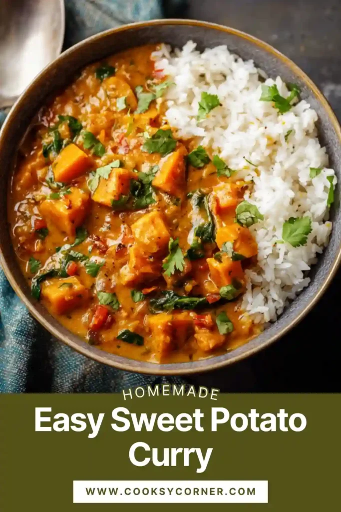 One pot sweet potato curry with spinach and warm spices.