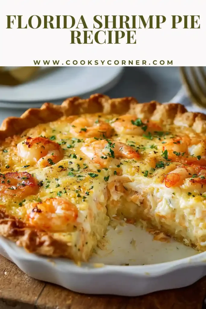 Florida shrimp pie sliced and served warm with creamy filling.