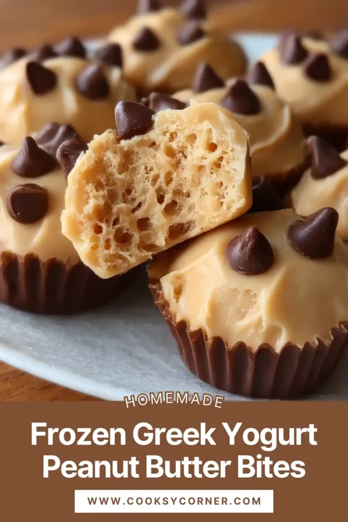 Creamy frozen yogurt peanut butter bites stacked on a plate.