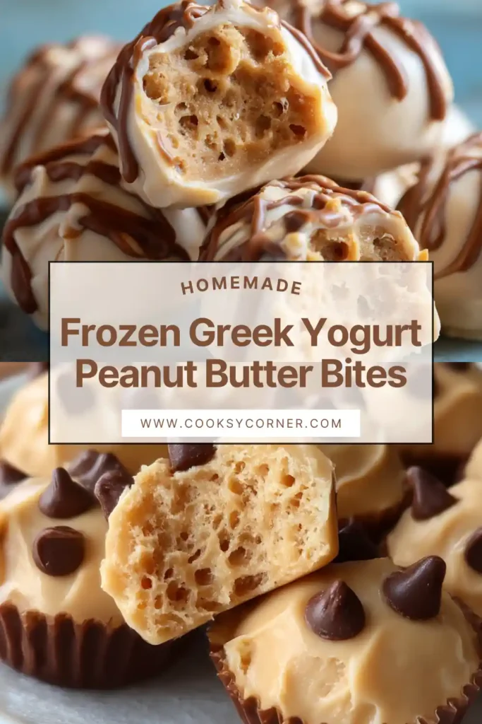 Frozen Greek yogurt peanut butter bites with chocolate chips on parchment paper.