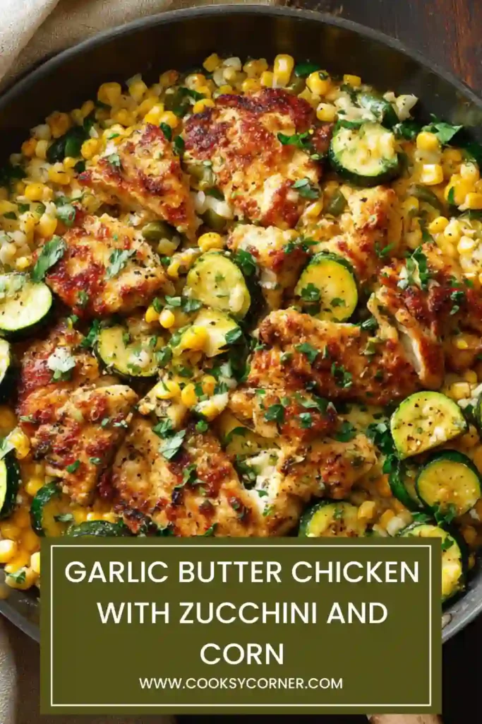 One pan garlic butter chicken and vegetables ready to serve.