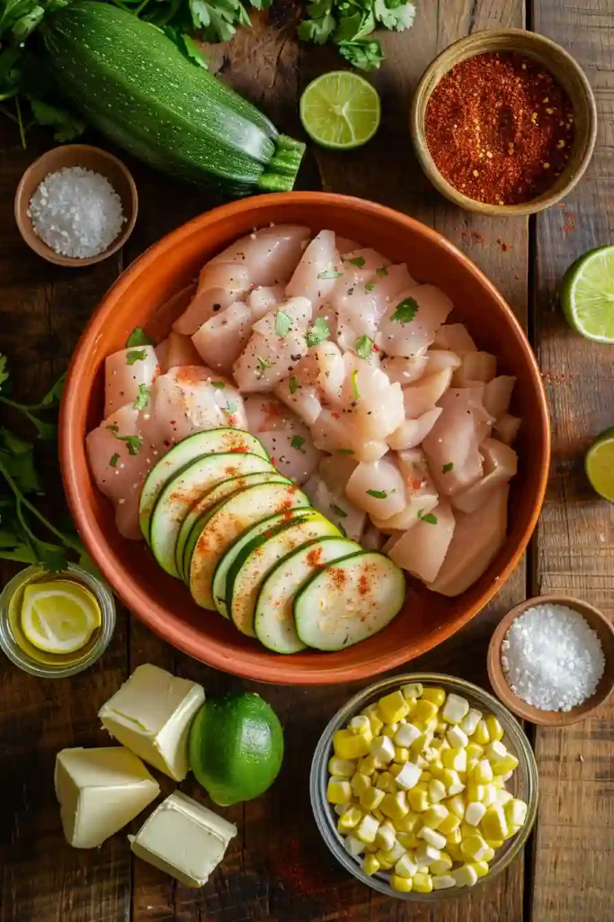 Close-up of garlic butter chicken skillet with fresh herbs and lime.