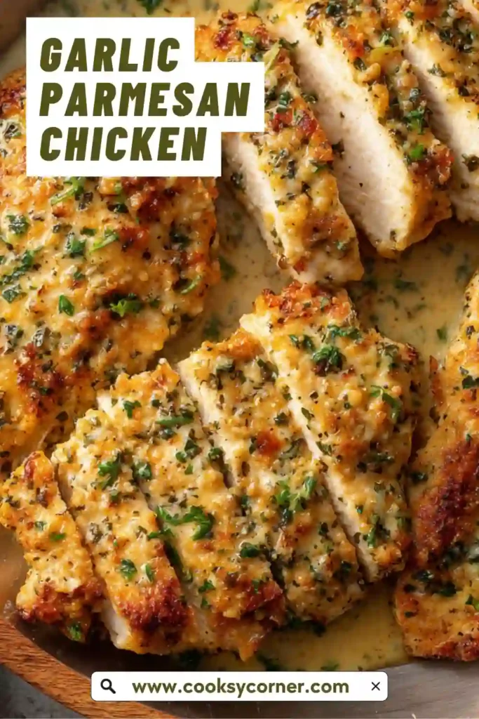 Skillet garlic parmesan chicken with rich parmesan sauce.