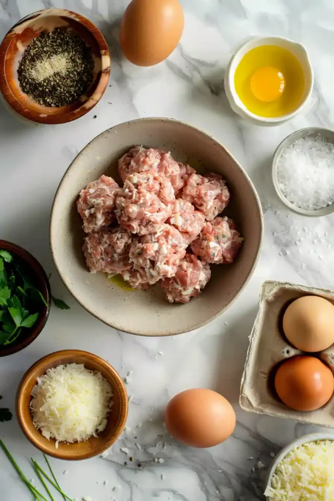 Healthy Garlic Parmesan Turkey Meatballs cooling on a parchment-lined baking sheet. Perfectly browned baked turkey meatballs ready for dinner.