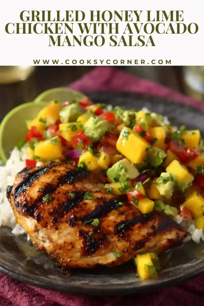 Honey lime grilled chicken served with tropical mango avocado topping.