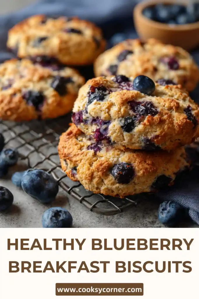 Maple-sweetened healthy breakfast biscuits packed with blueberries and baked until golden.