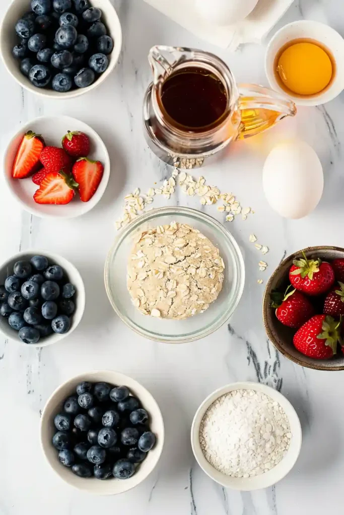 Oat flour breakfast biscuits with Greek yogurt and mixed berries served warm.
