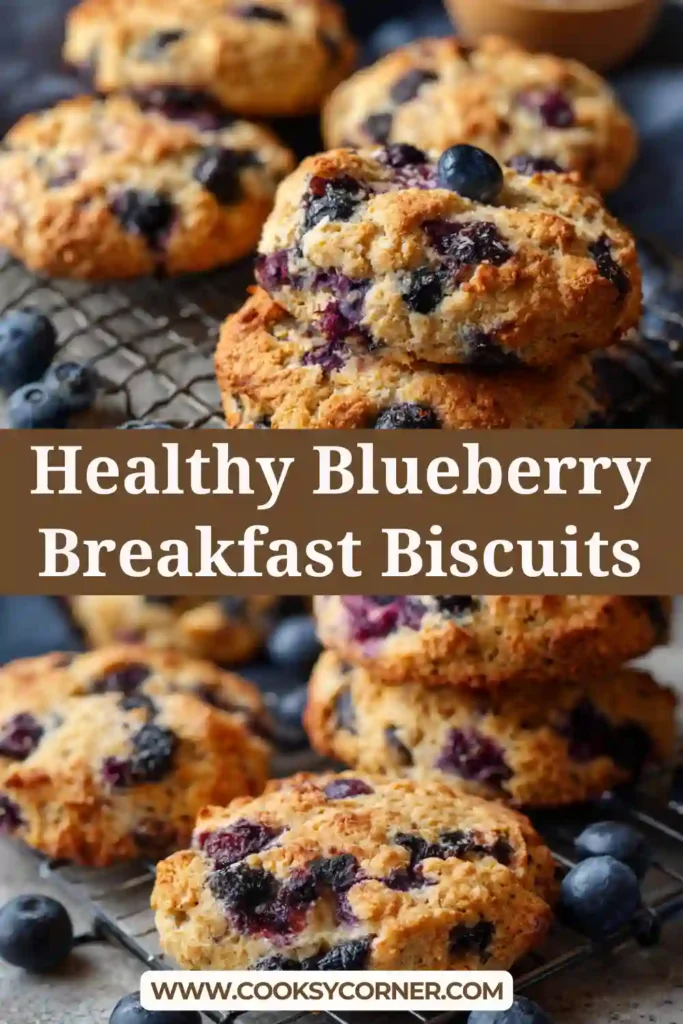 Healthy Blueberry Breakfast Biscuits made with oat flour and fresh blueberries on a parchment-lined baking sheet.
