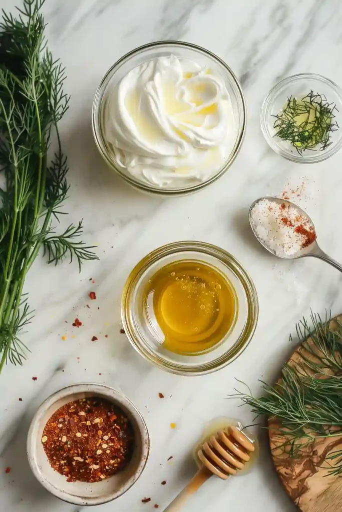 Creamy sweet and spicy Hot Honey Ranch served as a dip for crispy appetizers.