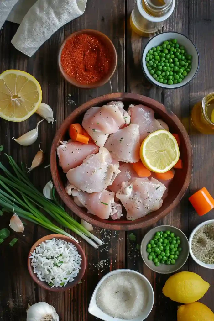 Jamaican-inspired jerk chicken and rice plated and garnished with green onions for a vibrant and hearty dinner.