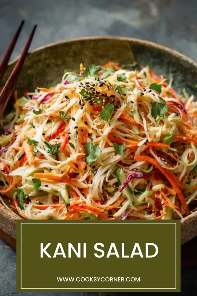 Kani salad made with imitation crab, cucumber, and carrot in creamy dressing.