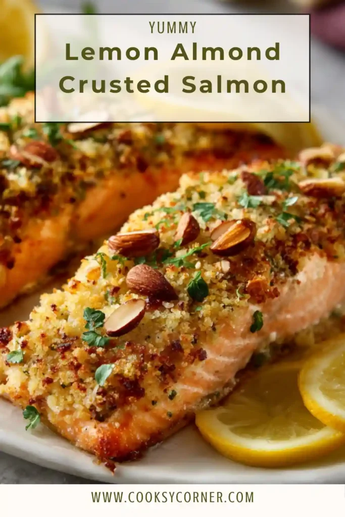Pan-seared lemon almond crusted salmon served fresh with a crunchy almond coating and moist salmon center. An easy lemon salmon recipe perfect for weeknight meals.