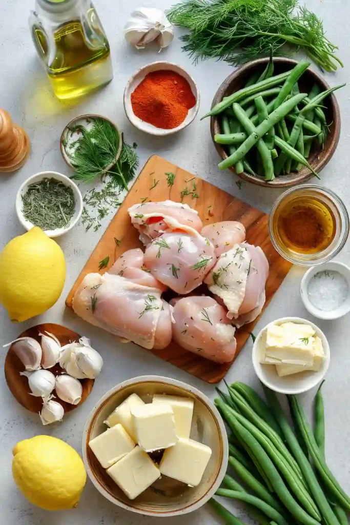 Juicy lemon garlic chicken served with tender green beans.