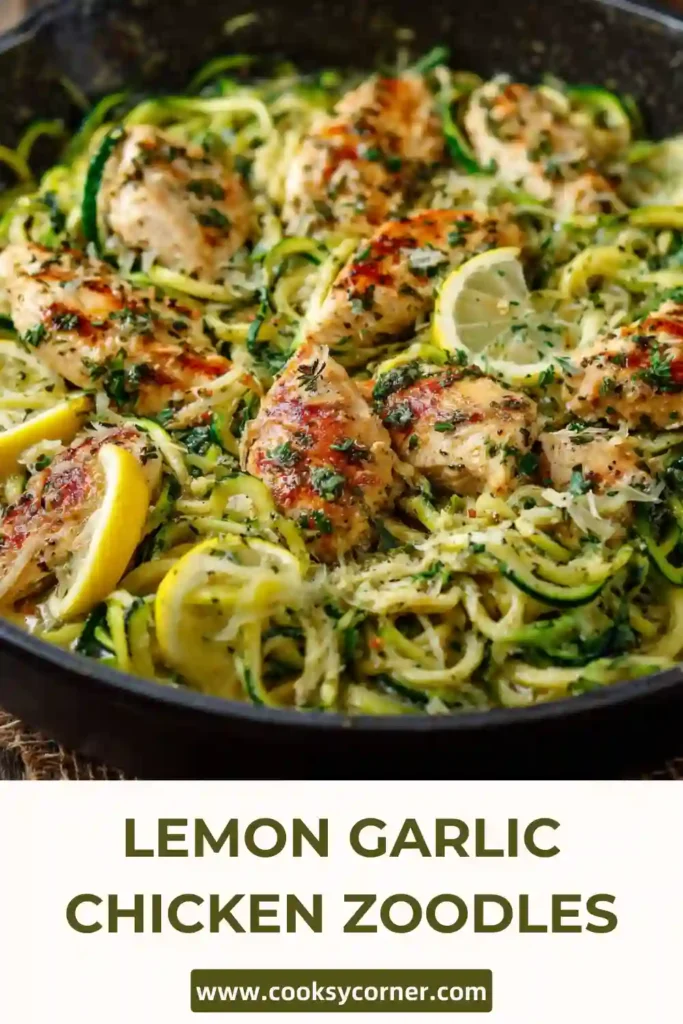 Skillet lemon garlic chicken with zucchini noodles.