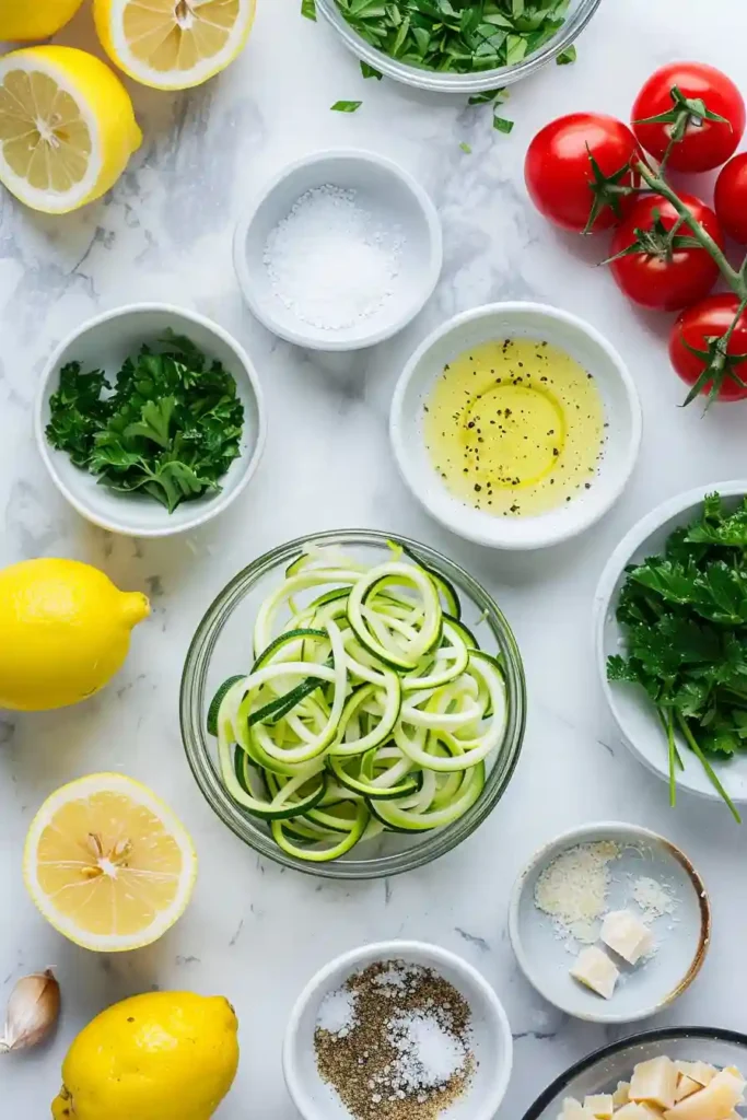 Low-carb lemon garlic chicken zoodles recipe.