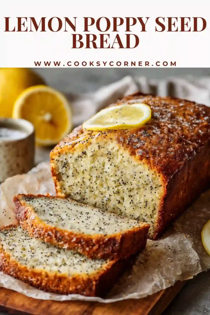 Lemon poppy seed bread loaf with lemon glaze