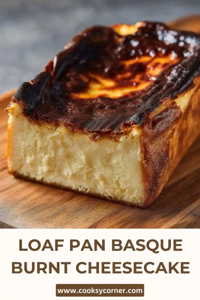 Small batch crustless cheesecake baked in a loaf pan.