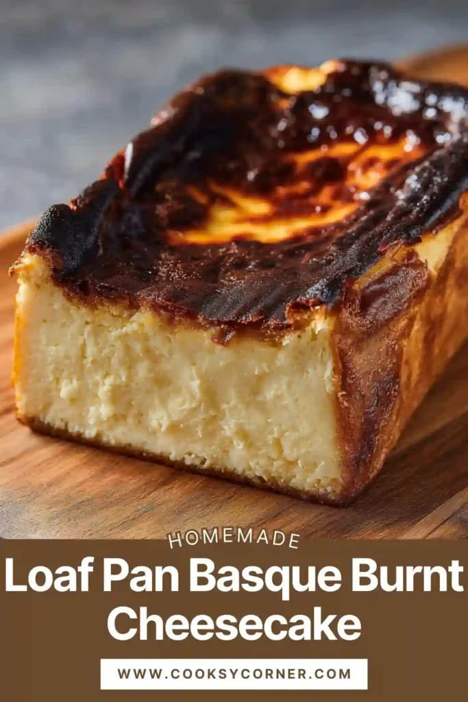 Slice of Basque burnt cheesecake showing soft custard center and dark top.