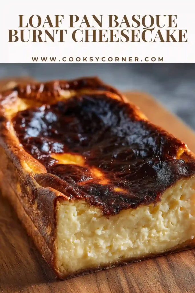 Loaf Pan Basque Burnt Cheesecake with caramelized golden brown top and creamy interior.