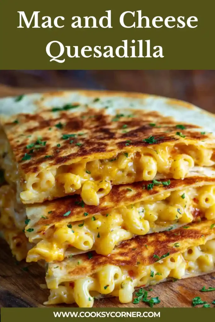 Golden brown quesadillas stuffed with macaroni and cheese cooking in a skillet.