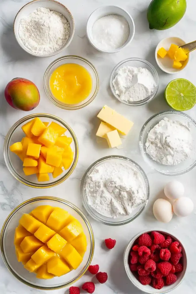 Creamy mango curd filling inside golden tart shell.