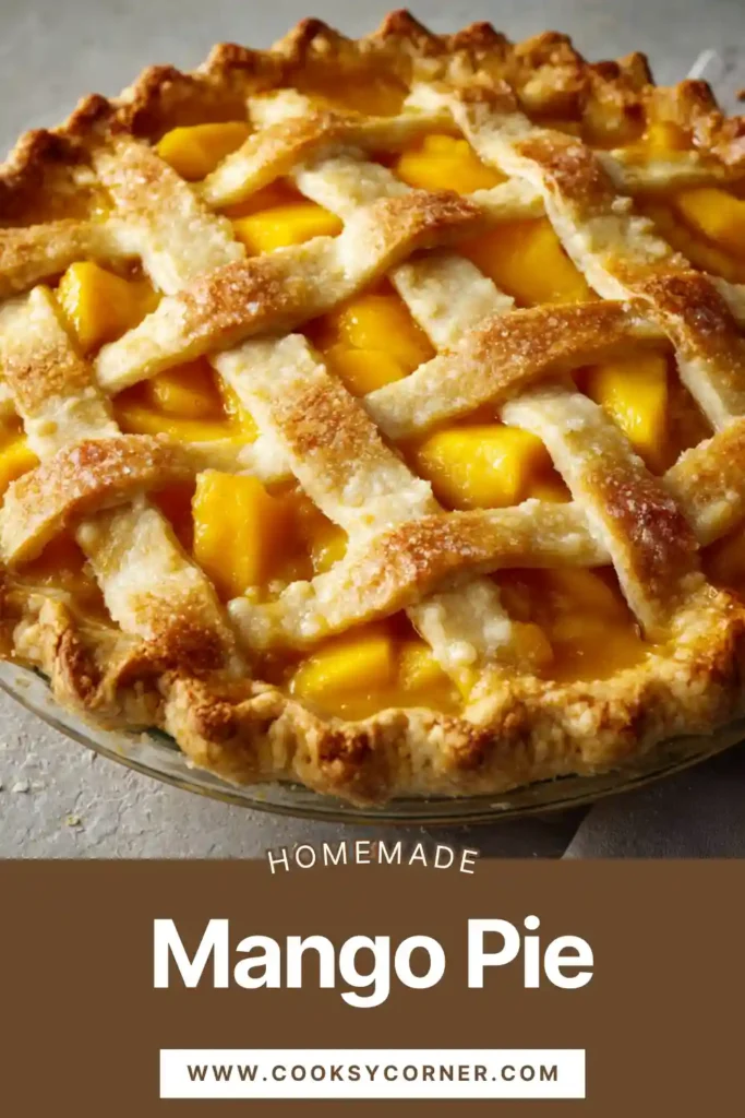 Slice of Mango Pie showing juicy mango filling inside double crust.