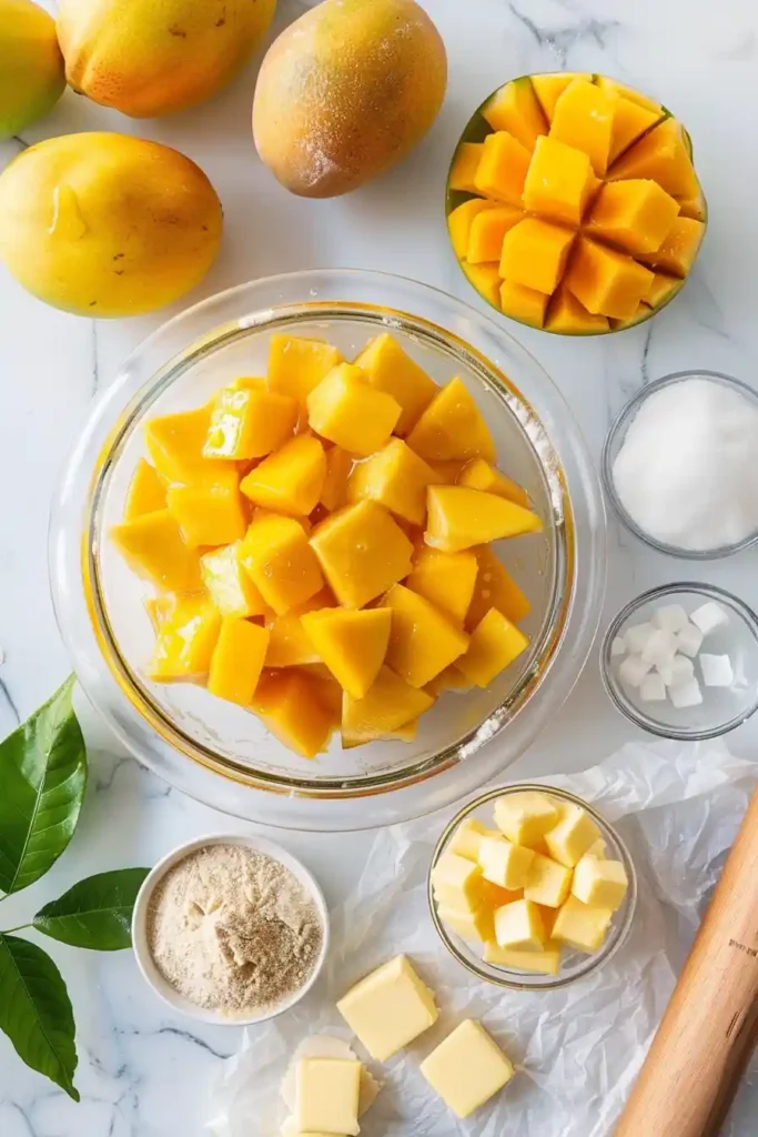 Fresh mango pie with cinnamon-spiced filling.