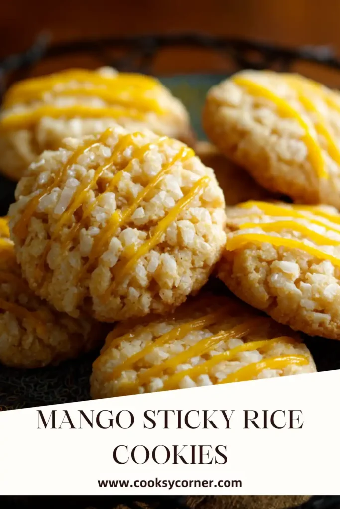 Freeze-dried mango sugar cookies with toasted rice texture and glaze.