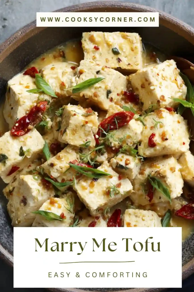 Vegan creamy tofu skillet with basil garnish