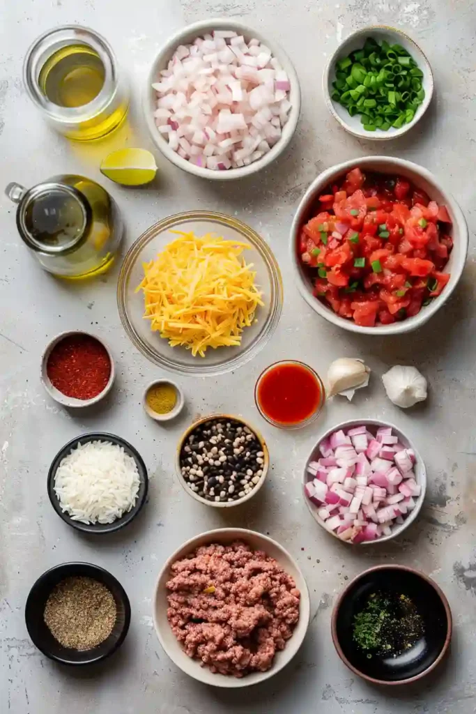 Hearty beef and rice casserole with Mexican-inspired seasoning.