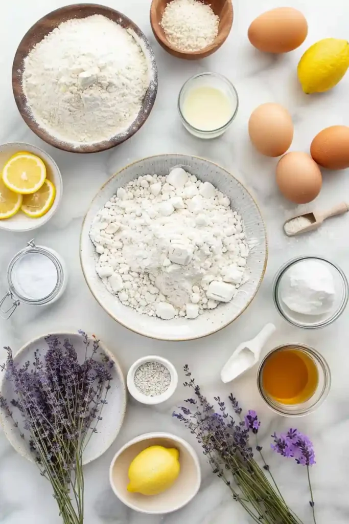 Homemade mini lemon cakes with soft crumb and light lavender icing.
