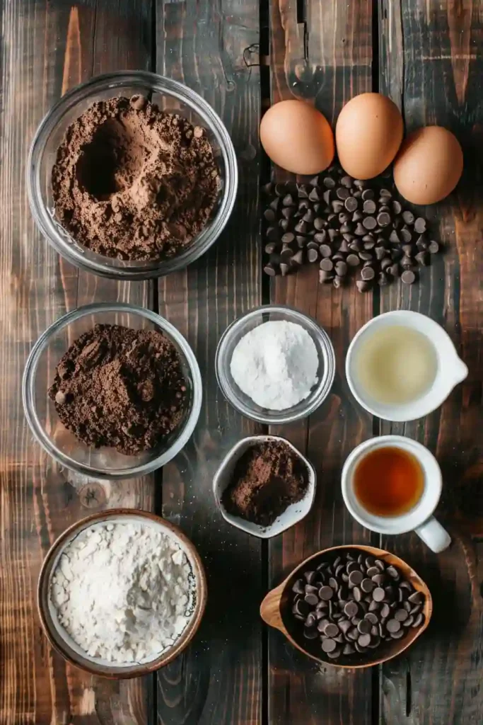 Fudgy chocolate espresso muffins broken open to reveal soft crumb and melted chocolate pieces inside.