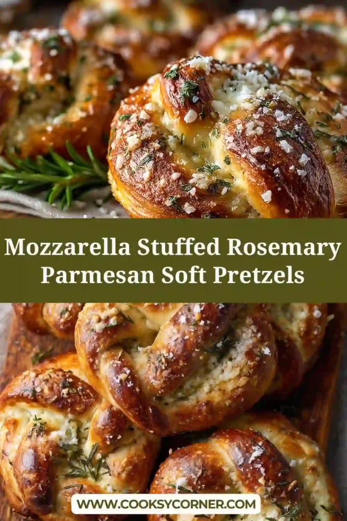 Close-up of cheese stuffed pretzel broken open showing melted mozzarella filling and fluffy interior crumb.