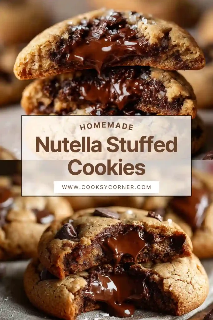 Soft baked cookies filled with melted Nutella.