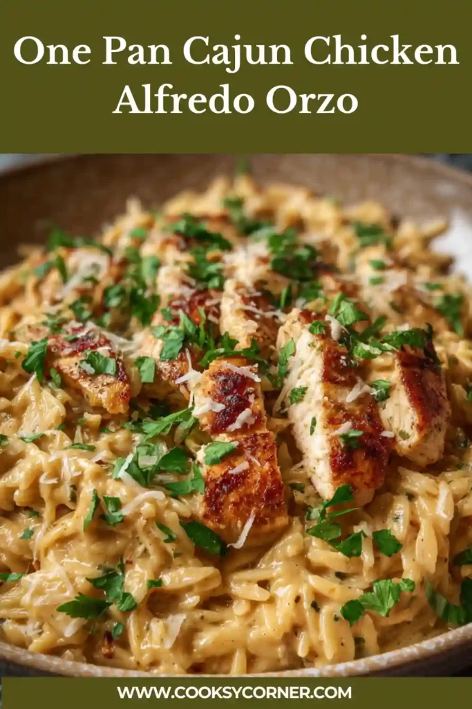 One pan chicken Alfredo orzo with bold Cajun seasoning.