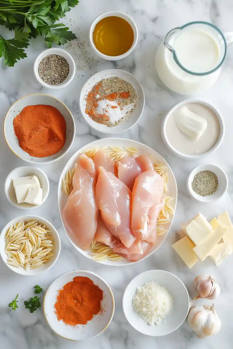 Skillet Cajun chicken with creamy orzo and Parmesan.