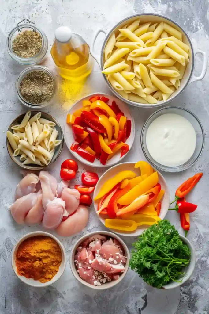 One pot Cajun chicken pasta with creamy sauce, bell peppers, and parmesan.