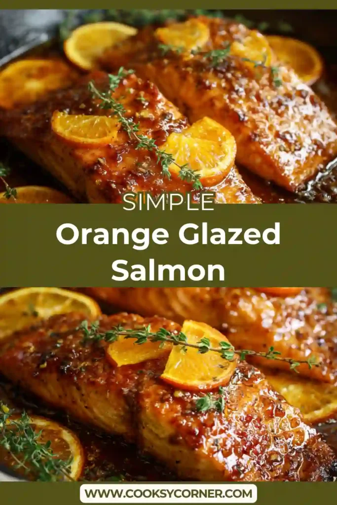 Pan seared salmon topped with bright orange glaze and garnished with herbs.