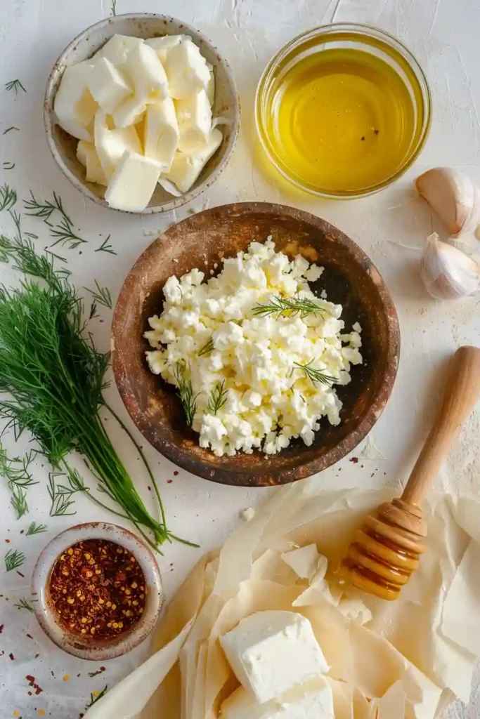 Mediterranean style feta rolls served warm with spicy honey dipping sauce.