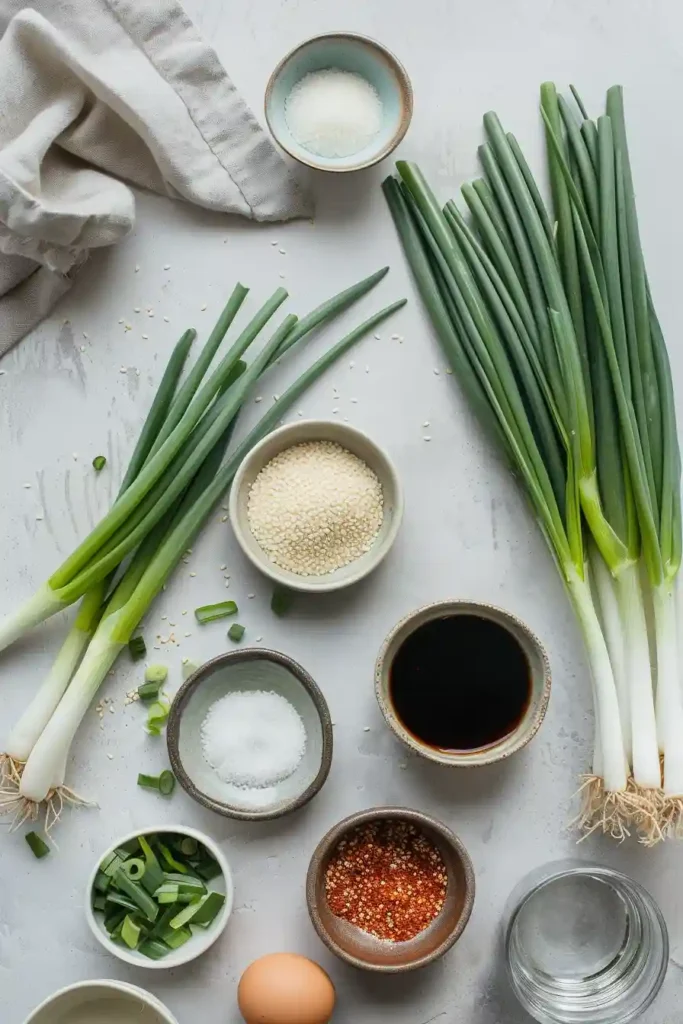 Homemade Korean scallion pancakes arranged on a plate with dipping sauce.