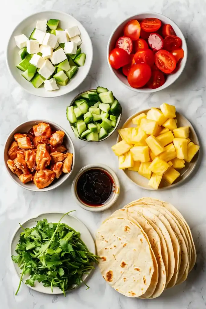 Sweet and savory Pineapple Chicken Tacos layered with tender chicken, crisp romaine lettuce, and juicy pineapple. A quick and flavorful weeknight meal.
