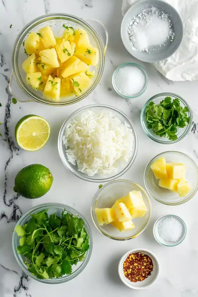 Sweet and savory pineapple rice served as an easy side dish with bright lime flavor and fresh cilantro garnish.